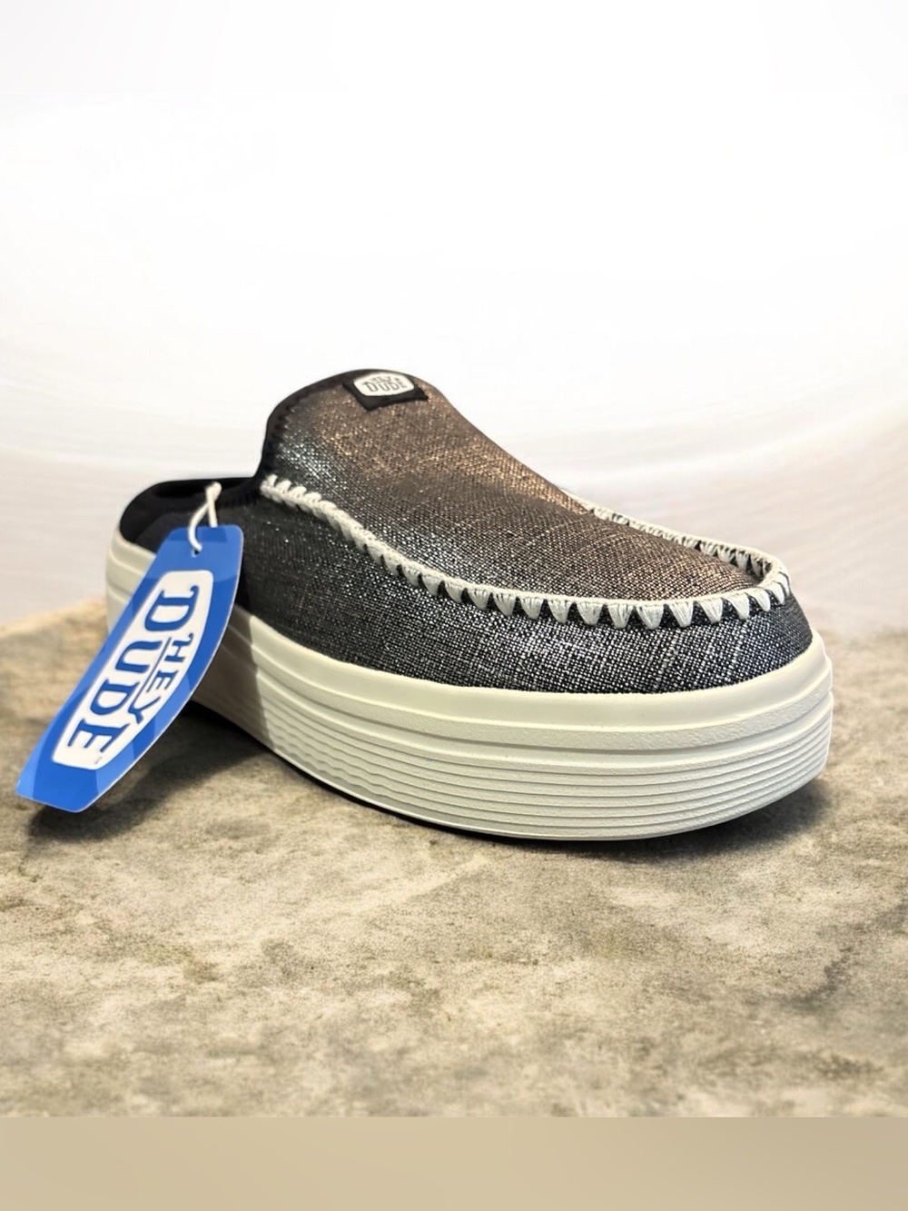 HEYDUDE Women's Austin Lift Essentials in Black Metallic Shimmer- New No Box